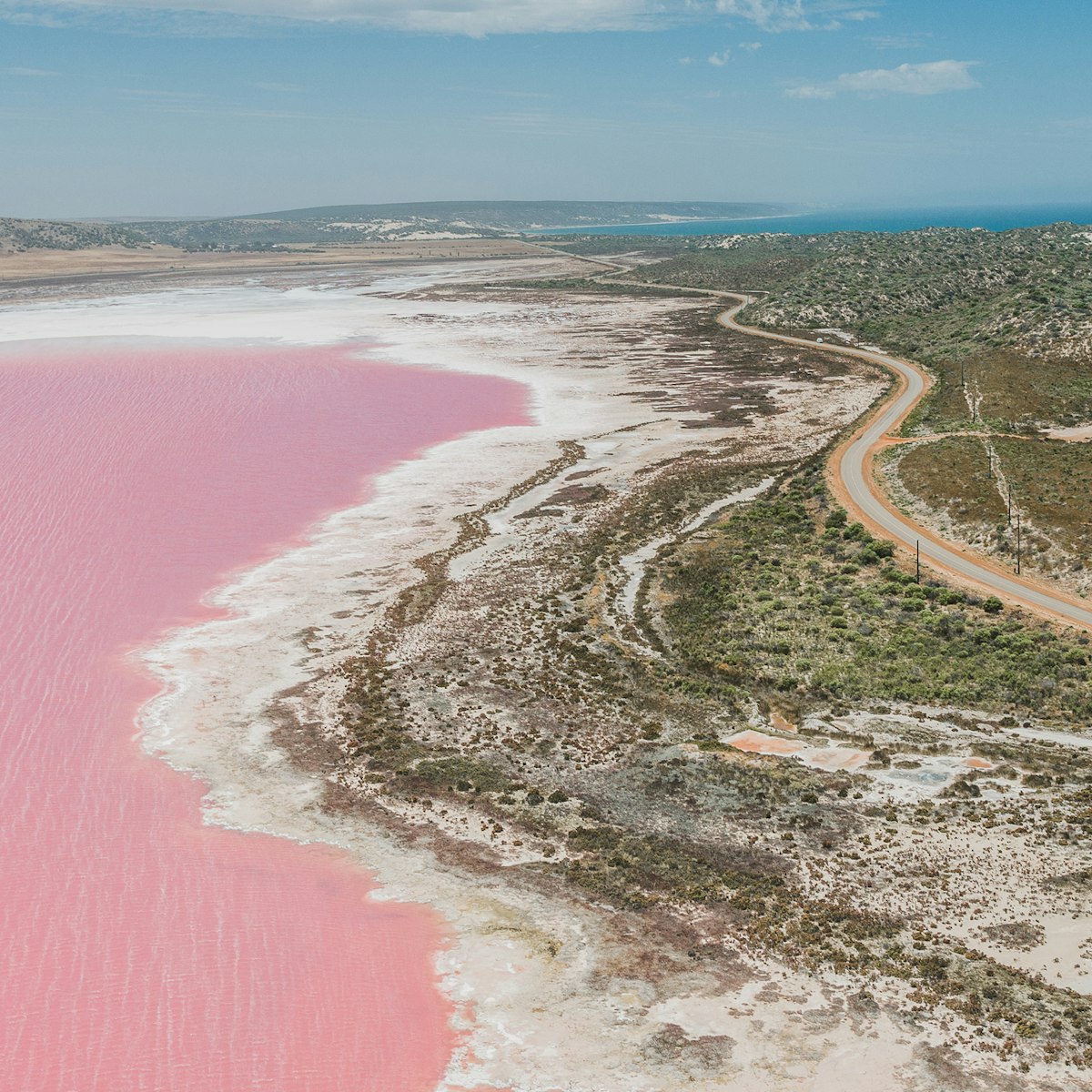1166499525
Aerial perspective of Hutt lagoon shoreline, Australia